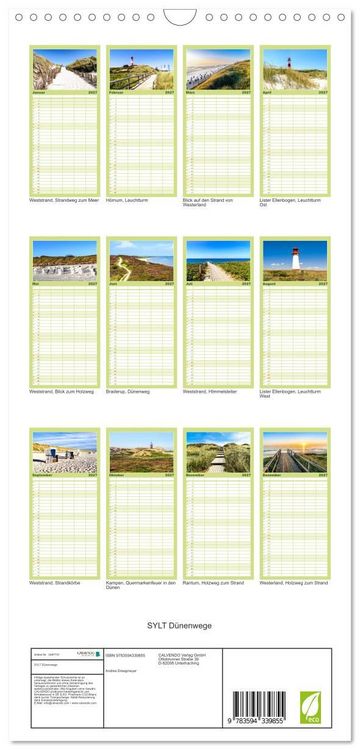 Produktbild: Familienplaner 2027 - SYLT D&uuml;nenwege mit 5 Spalten (Wandkalender, 21 x 45 cm) CALVENDO