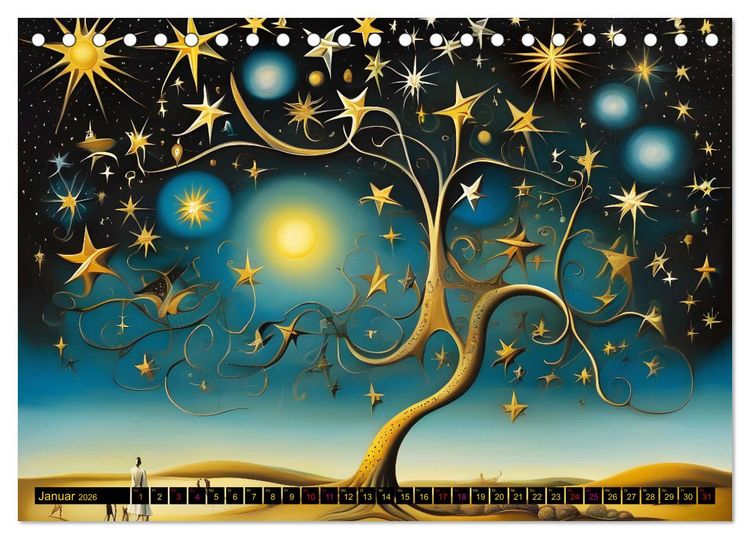 Produktbild: Erde, Sonne, Mond und Sterne Surrealistische Kunstwerke (Tischkalender 2026 DIN A5 quer), CALVENDO Monatskalender