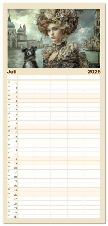 Produktbild: Familienplaner 2026 - Venezianischer Stil - In dezenten Farbt&ouml;nen mit 5 Spalten (Wandkalender, 21 x 45 cm) CALVENDO