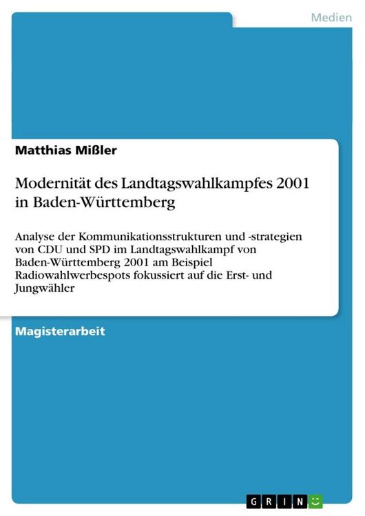 Produktbild: Modernit&auml;t des Landtagswahlkampfes 2001 in Baden-W&uuml;rttemberg
