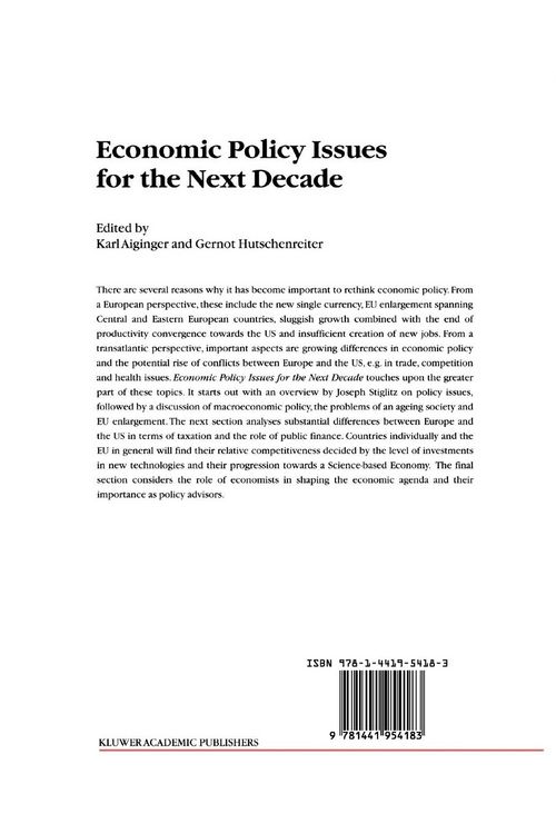 Produktbild: Economic Policy Issues for the Next Decade