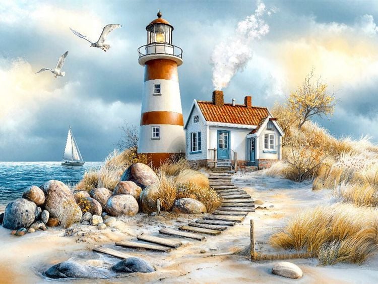 Produktbild: CALVENDO Puzzle Der Leuchtturm - zu jeder Zeit weist er den Weg | 1000 Teile Lege-Gr&ouml;&szlig;e 64x48cm Foto-Puzzle f&uuml;r gl&uuml;ckliche Stunden