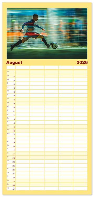 Produktbild: Familienplaner 2026 - Fu&szlig;ball - Dynamik am Ball mit 5 Spalten (Wandkalender, 21 x 45 cm) CALVENDO