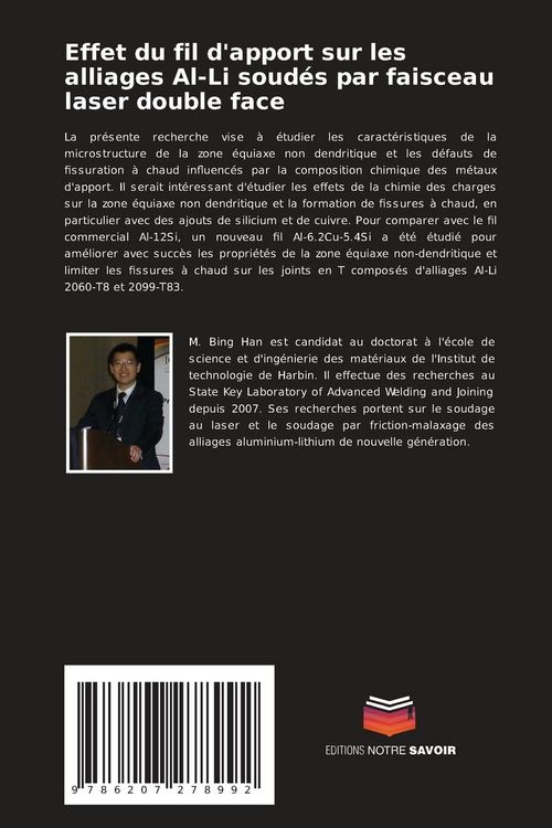 Produktbild: Effet du fil d'apport sur les alliages Al-Li soud&eacute;s par faisceau laser double face