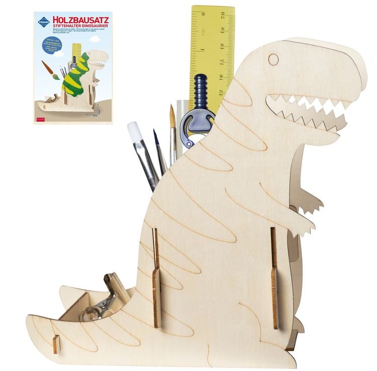 Produktbild: PEBARO 477/3 - Holzbausatz Stiftehalter Dinosaurier, Laser cut Bastelset