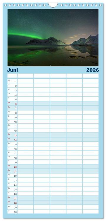 Produktbild: Familienplaner 2026 - Magische N&auml;chte - POLARLICHT mit 5 Spalten (Wandkalender, 21 x 45 cm) CALVENDO