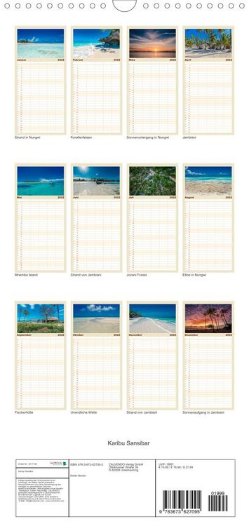 Produktbild: Familienplaner Karibu Sansibar (Wandkalender 2022 , 21 cm x 45 cm, hoch)