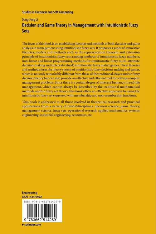 Produktbild: Decision and Game Theory in Management With Intuitionistic Fuzzy Sets