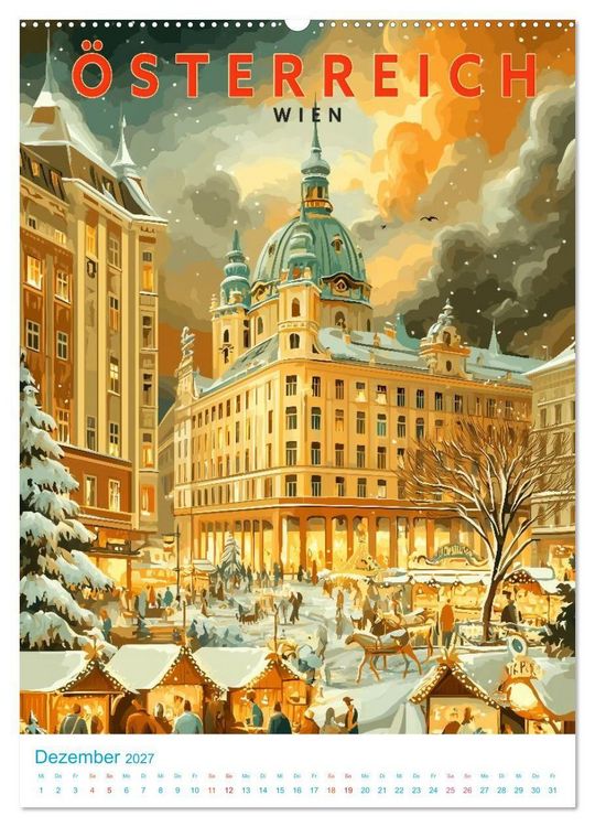 Produktbild: &Ouml;sterreich - Old School Poster Style (hochwertiger Premium Wandkalender 2027 DIN A2 hoch), Kunstdruck in Hochglanz