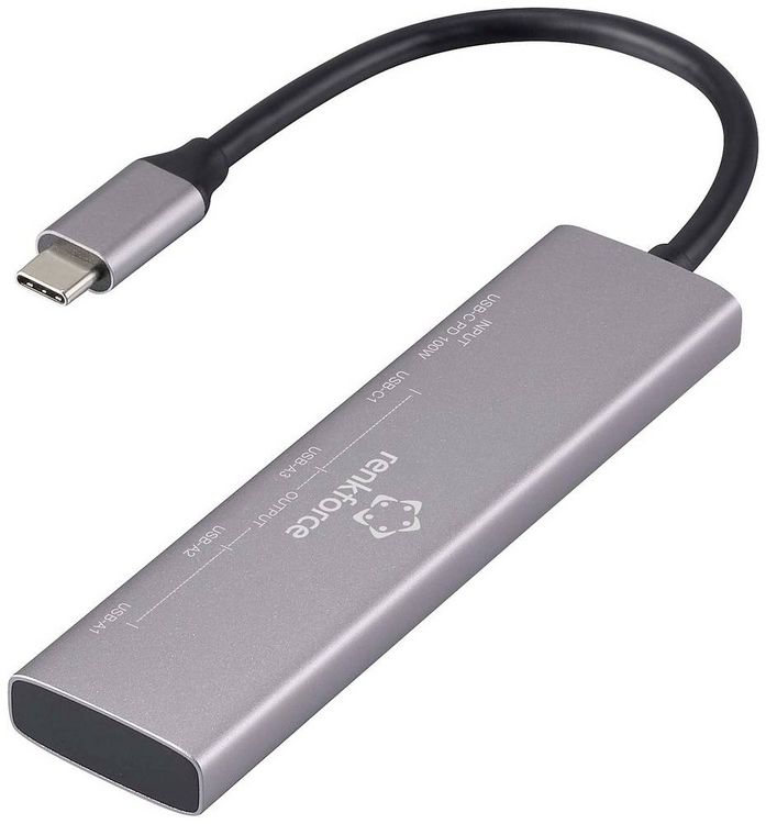 Produktbild: Renkforce RF-6439798 USB-Hub 5 Port USB-A USB 3.2 Gen1 5 GBit/s USB-C&reg; PD Ladeanschluss Grau RF-USBH-280