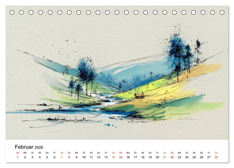 Produktbild: Kunst trifft Landschaft (Tischkalender 2026 DIN A5 quer), CALVENDO Monatskalender