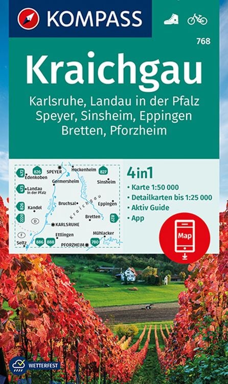 Bild vom Artikel KOMPASS Wanderkarte 768 Kraichgau, Karlsruhe, Landau i. d. Pfalz, Speyer, Sinsheim, Eppingen, Bretten, Pforzheim, 768 1:50.000 vom Autor Kompass-Karten GmbH
