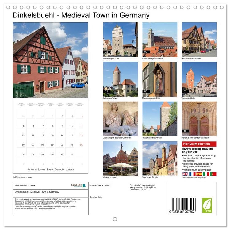 Produktbild: Dinkelsbuehl - Medieval Town in Germany (Wall Calendar 2026 12 &times; 12 Inch) CALVENDO 12 Month Wall Calendar