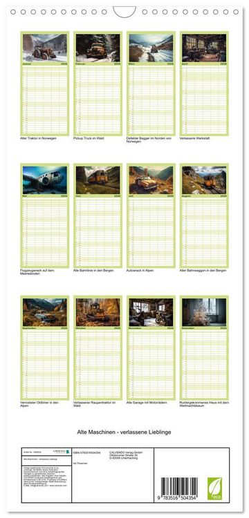 Produktbild: Familienplaner 2026 - Alte Maschinen - verlassene Lieblinge mit 5 Spalten (Wandkalender, 21 x 45 cm) CALVENDO