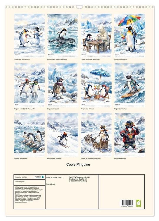 Produktbild: Coole Pinguine (Wandkalender 2027 DIN A2 hoch), CALVENDO Monatskalender
