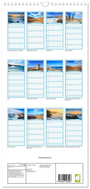 Produktbild: Familienplaner 2026 - Fuerteventura mit 5 Spalten (Wandkalender, 21 x 45 cm) CALVENDO