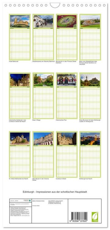 Produktbild: Familienplaner 2027 - Edinburgh - Impressionen aus der schottischen Hauptstadt mit 5 Spalten (Wandkalender, 21 x 45 cm) CALVENDO