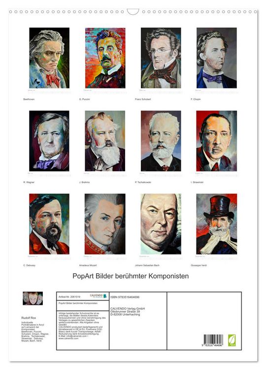 Produktbild: PopArt Bilder ber&uuml;hmter Komponisten (Wandkalender 2026 DIN A2 hoch), CALVENDO Monatskalender