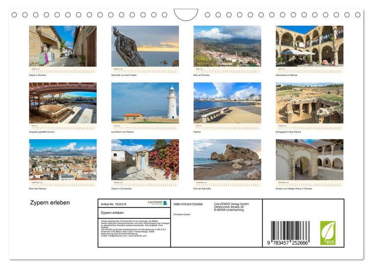 Produktbild: Zypern erleben (Wandkalender 2026 DIN A4 quer), CALVENDO Monatskalender