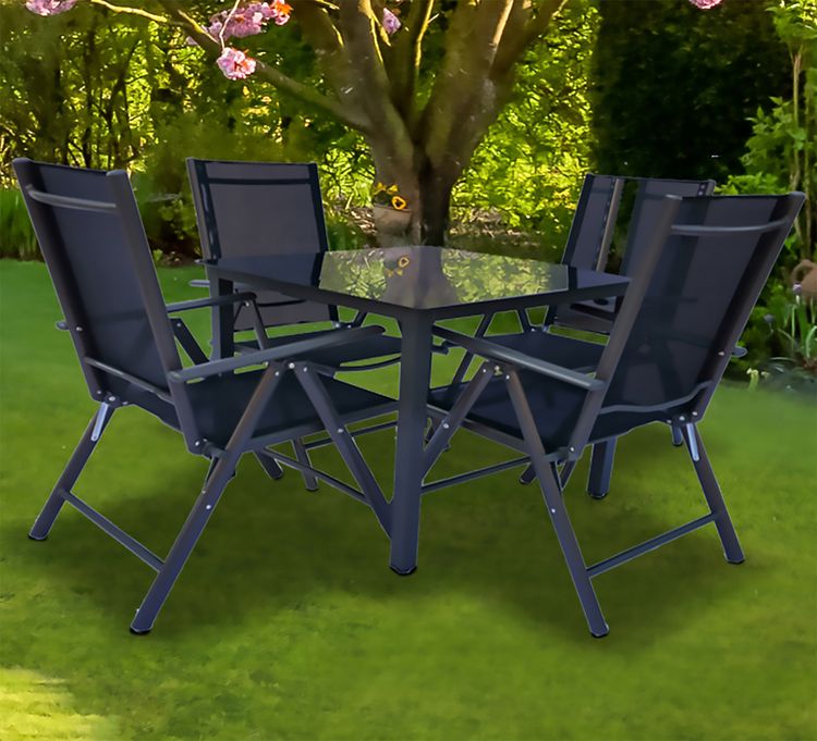Produktbild: 5 tlg. Alu Glas Tisch Gartenset Sitzgruppe 80 SW