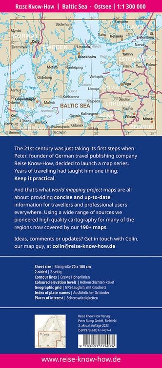 Produktbild: Reise Know-How Landkarte Ostsee (1:1.300.000) mit Stadtpl&auml;nen Danzig, Helsinki, Kopenhagen, Riga, St. Petersburg, Stockholm, Tallinn