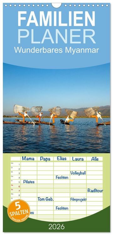 Produktbild: Familienplaner 2026 - Wunderbares Myanmar mit 5 Spalten (Wandkalender, 21 x 45 cm) CALVENDO