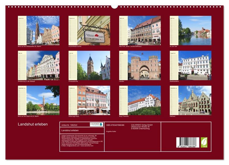 Produktbild: Landshut erleben (hochwertiger Premium Wandkalender 2026 DIN A2 quer), Kunstdruck in Hochglanz