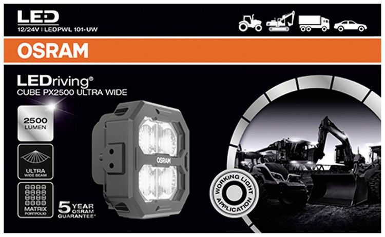 Produktbild: Osram Automotive Arbeitsscheinwerfer 12 V, 24 V LEDriving&reg; Cube PX2500 Ultra Wide LEDPWL 101-UW Breite Nahfeldausleuchtung (B x H x T) 68.4 x 113.42