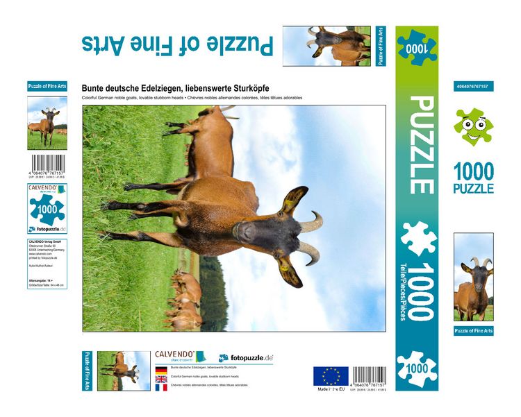 Produktbild: CALVENDO Puzzle Bunte deutsche Edelziegen, liebenswerte Sturk&ouml;pfe | 1000 Teile Lege-Gr&ouml;&szlig;e 64x48cm Foto-Puzzle f&uuml;r gl&uuml;ckliche Stunden