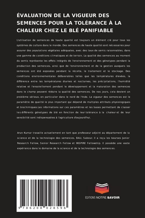 Produktbild: &Eacute;valuation De La Vigueur des Semences Pour La Tol&eacute;rance &Agrave; La Chaleur Chez Le Bl&eacute; Panifiable