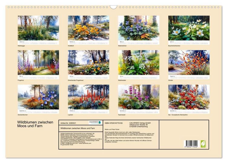Produktbild: Wildblumen zwischen Moos und Farn (Wandkalender 2027 DIN A2 quer), CALVENDO Monatskalender