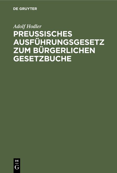Produktbild: Preu&szlig;isches Ausf&uuml;hrungsgesetz zum b&uuml;rgerlichen Gesetzbuche