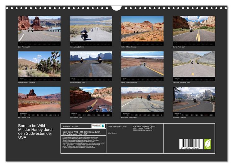 Produktbild: Born to be Wild - Mit der Harley durch den S&uuml;dwesten der USA (Wandkalender 2026 DIN A3 quer), CALVENDO Monatskalender
