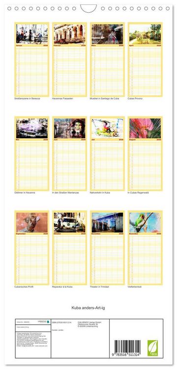 Produktbild: Familienplaner 2026 - Kuba anders-Art-ig mit 5 Spalten (Wandkalender, 21 x 45 cm) CALVENDO