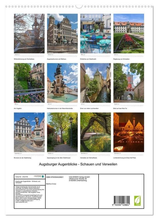 Produktbild: Augsburger Augenblicke - Schauen und Verweilen (hochwertiger Premium Wandkalender 2027 DIN A2 hoch), Kunstdruck in Hochglanz