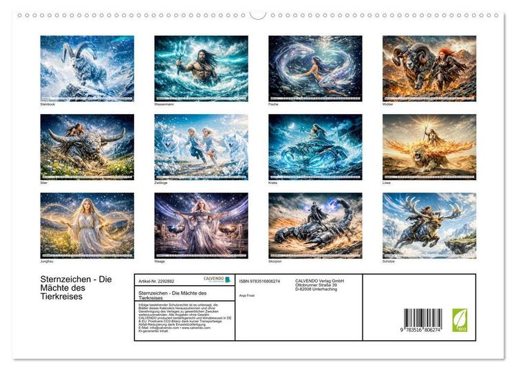 Produktbild: Sternzeichen - Die M&auml;chte des Tierkreises (hochwertiger Premium Wandkalender 2027 DIN A2 quer), Kunstdruck in Hochglanz