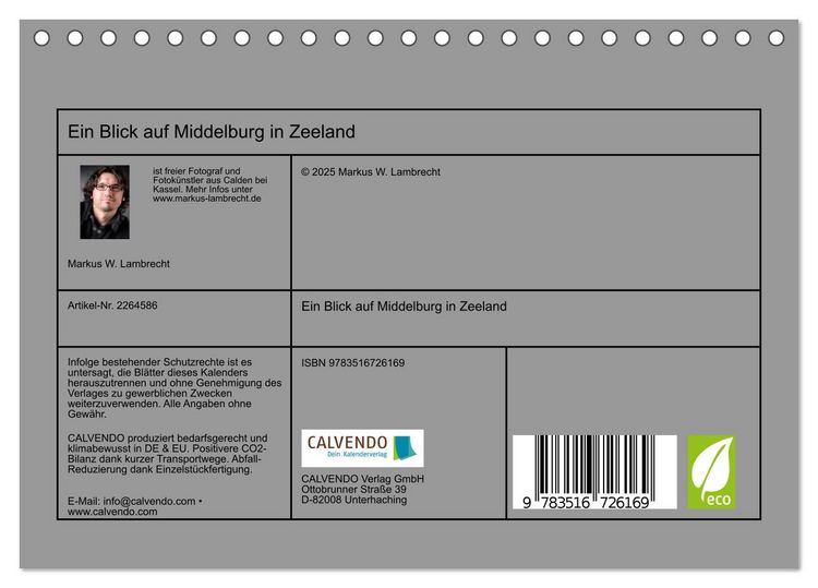 Produktbild: Ein Blick auf Middelburg in Zeeland (Tischkalender 2026 DIN A5 quer), CALVENDO Monatskalender