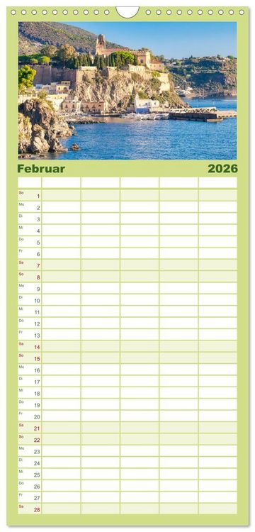 Produktbild: Familienplaner 2026 - Liparische Inseln - Vulkane im Tyrrhenischen Meer mit 5 Spalten (Wandkalender, 21 x 45 cm) CALVENDO