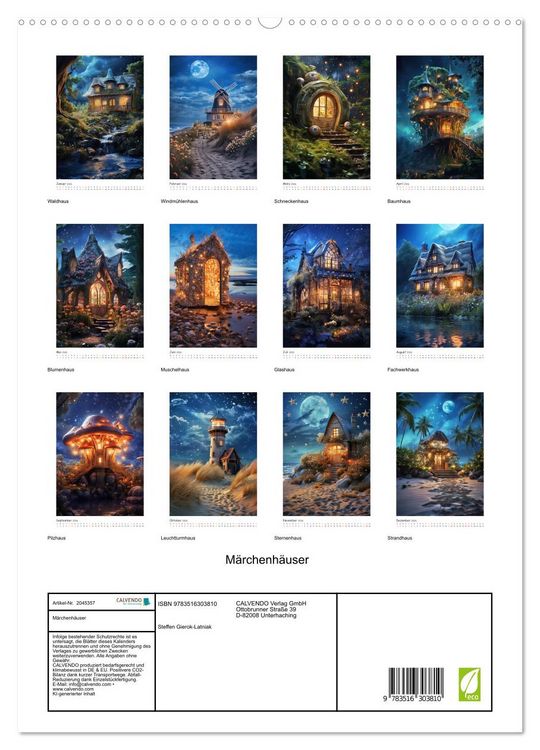 Produktbild: M&auml;rchenh&auml;user (hochwertiger Premium Wandkalender 2026 DIN A2 hoch), Kunstdruck in Hochglanz