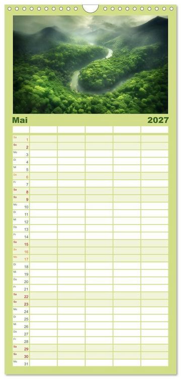 Produktbild: Familienplaner 2027 - Tr&auml;umereien in Gr&uuml;n mit 5 Spalten (Wandkalender, 21 x 45 cm) CALVENDO
