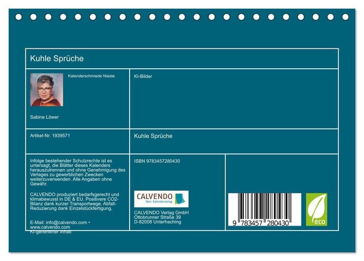 Produktbild: Kuhle Spr&uuml;che (Tischkalender 2026 DIN A5 quer), CALVENDO Monatskalender