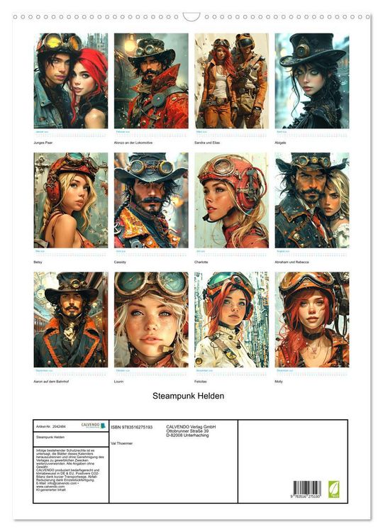 Produktbild: Steampunk Helden (Wandkalender 2026 DIN A2 hoch), CALVENDO Monatskalender