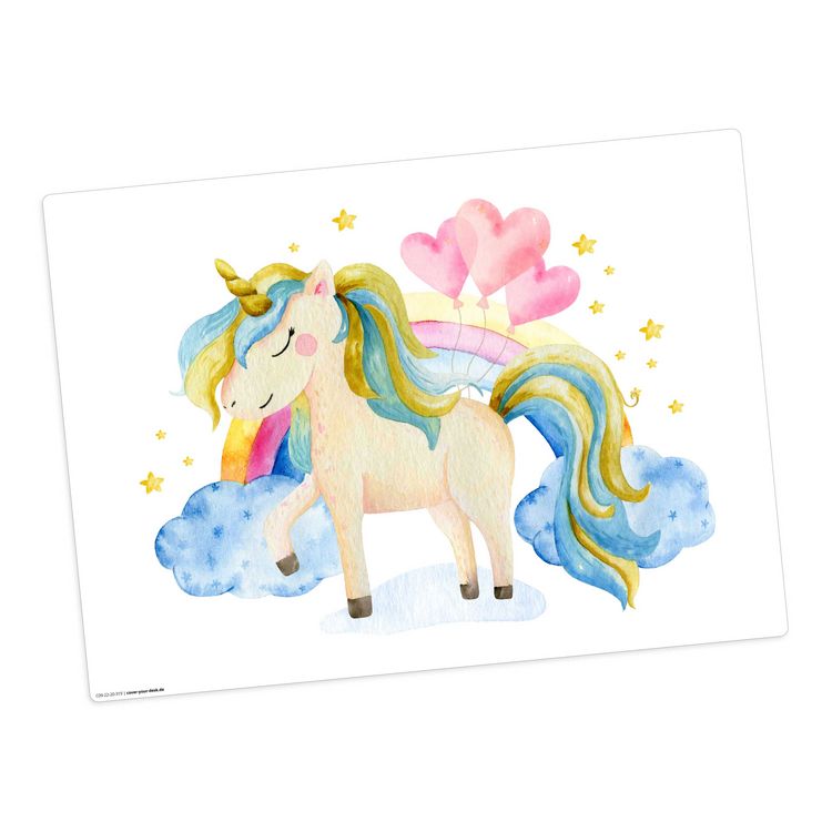 Produktbild: Tischsetmacher Tischset f&uuml;r Kinder Einhorn in den Wolken, aus hochwertigem Vinyl , 44 x 32 cm