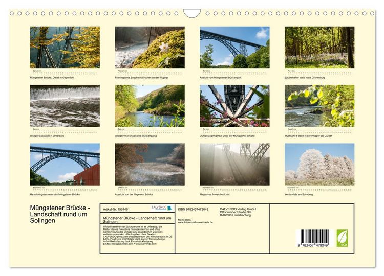 Produktbild: M&uuml;ngstener Br&uuml;cke - Landschaft rund um Solingen (Wandkalender 2026 DIN A3 quer), CALVENDO Monatskalender