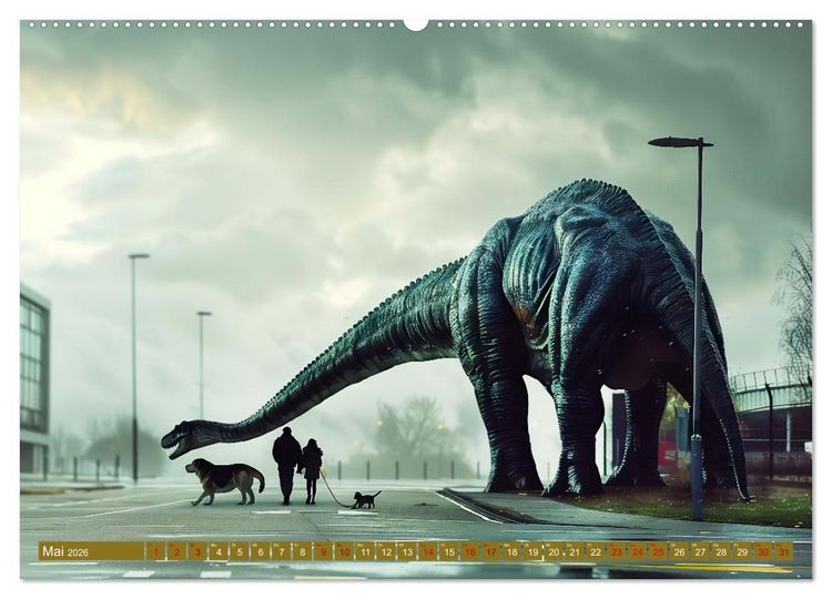 Produktbild: Wie w&auml;re es mit einem Dinosaurier als Haustier? (hochwertiger Premium Wandkalender 2026 DIN A2 quer), Kunstdruck in Hochglanz