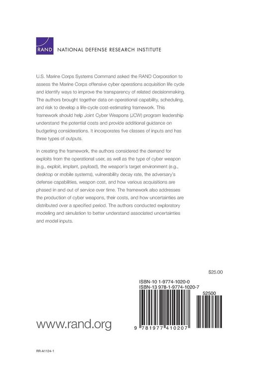 Produktbild: Cost Estimating Framework for U.S. Marine Corps Joint Cyber Weapons