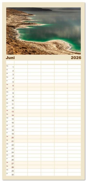 Produktbild: Familienplaner 2026 - Jordanien Sand, Stein und Salz mit 5 Spalten (Wandkalender, 21 x 45 cm) CALVENDO