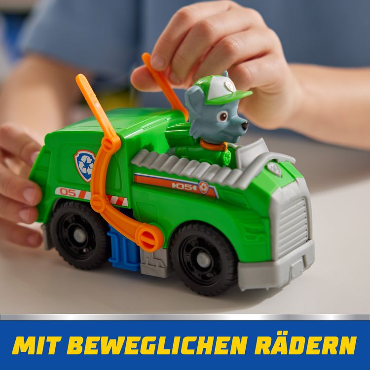 Produktbild: PAW Patrol Rocky-Figur mit Recycling-Truck, stabiles Basis-Fahrzeug (2025), authentisches Spielzeug zur Serie f&uuml;r Kinder ab 3 Jahren