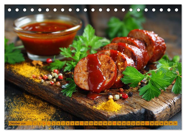 Produktbild: Currywurst Kalender - Das Berliner Kultgericht f&uuml;r Fleischliebhaber (Tischkalender 2026 DIN A5 quer), CALVENDO Monatskalender