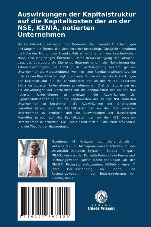 Produktbild: Auswirkungen der Kapitalstruktur auf die Kapitalkosten der an der NSE, KENIA, notierten Unternehmen